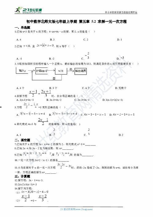 一元一次方程讲解视频,视频教程核心内容概览
